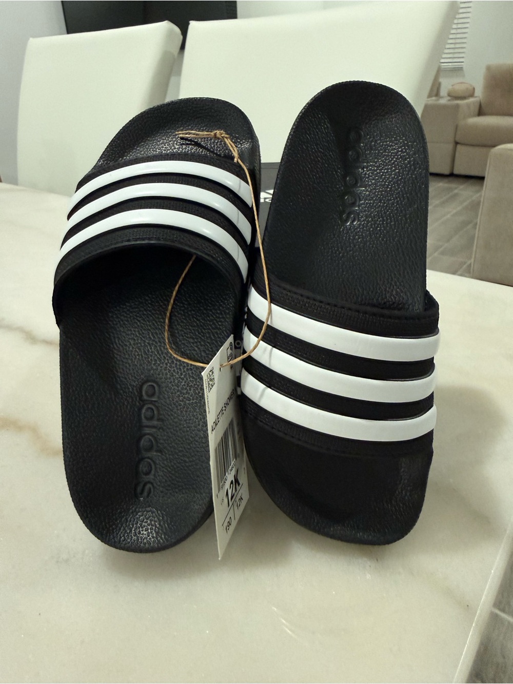 Adidas Kids' Black & White Slide Sandals